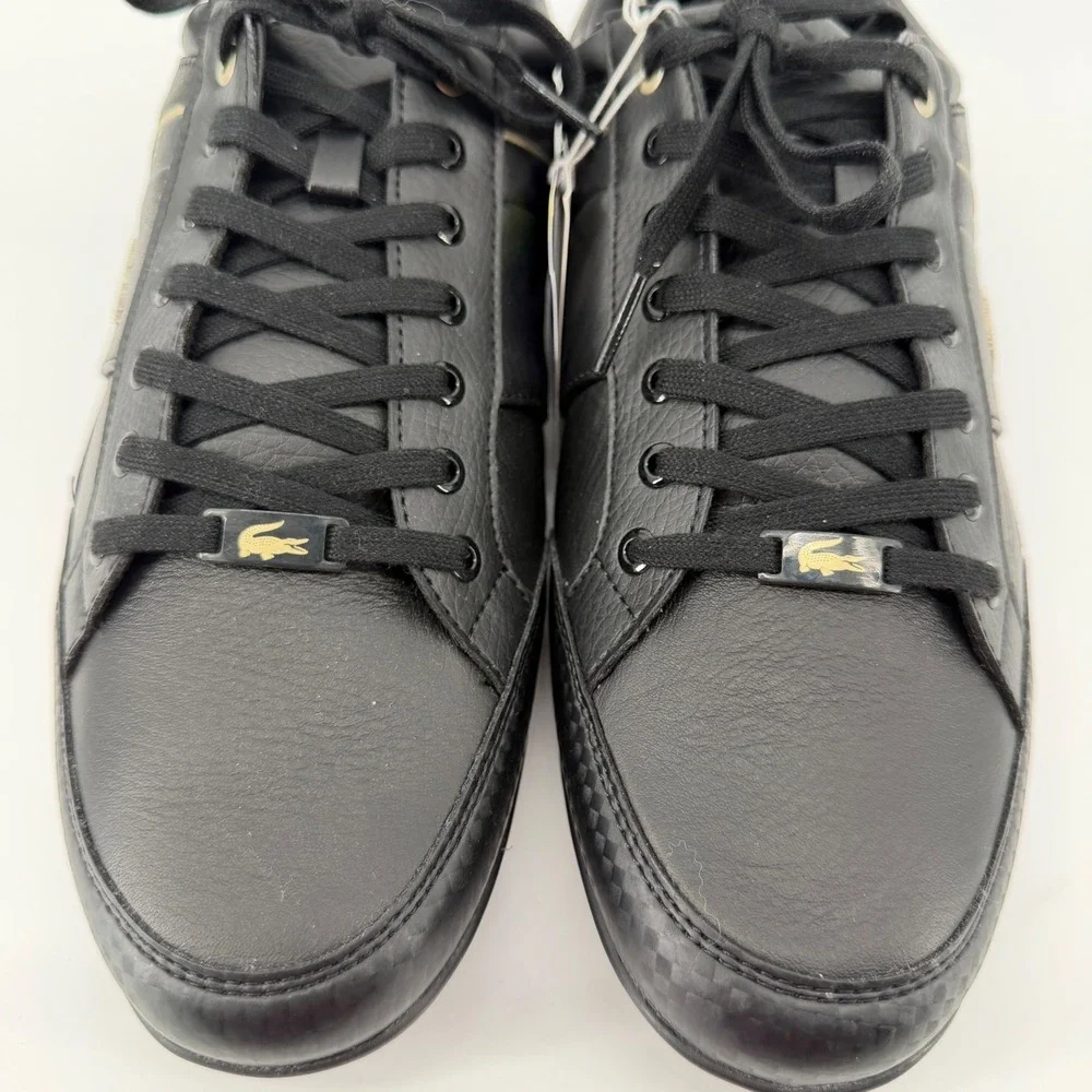 Lacoste Sneakers Mens 11.5 Black Chaymon 0721 3 CMA Leather Low Top Gold Logo